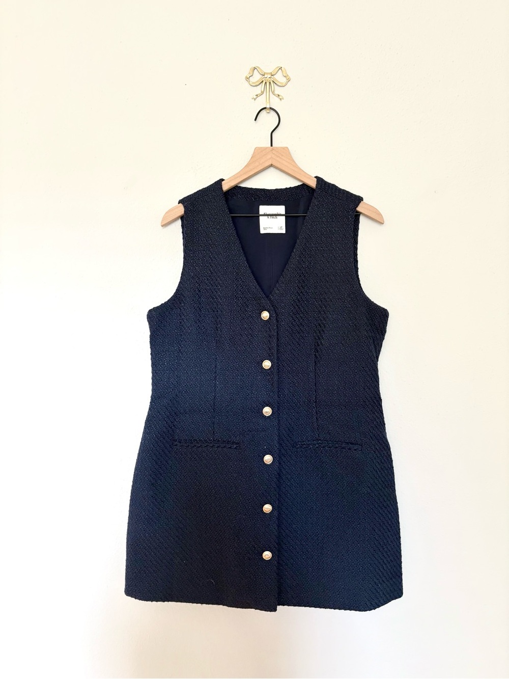 Abercrombie & Fitch Navy Textured Sleeveless Button Dress